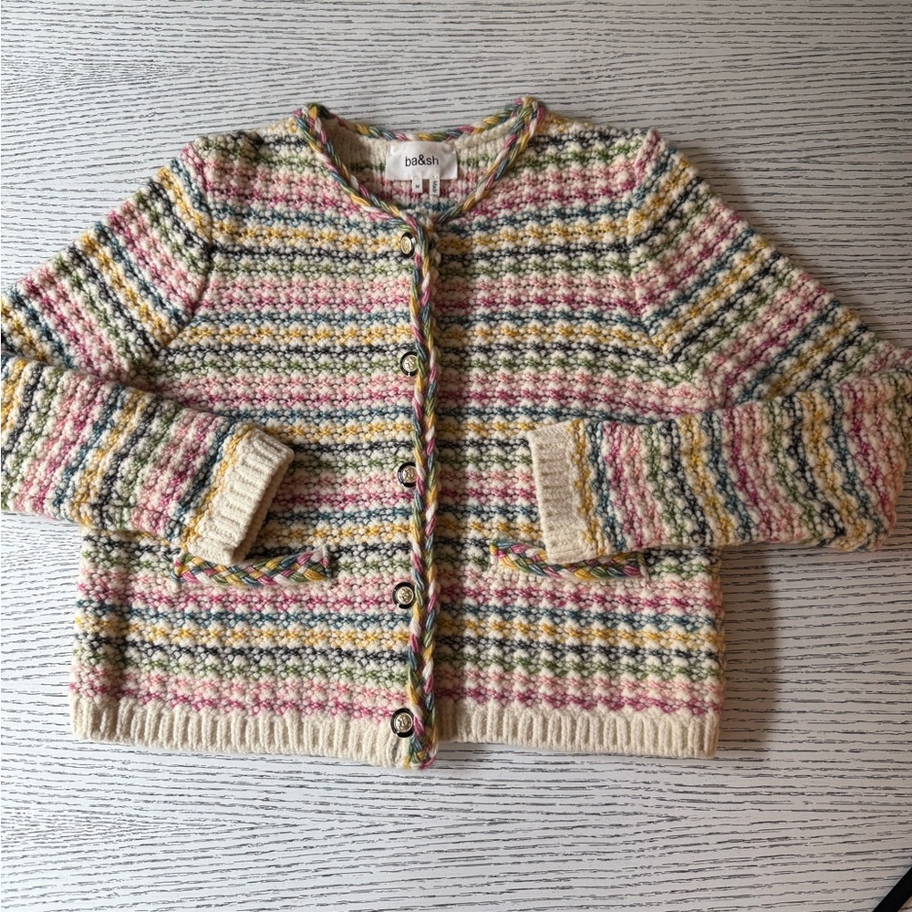 ba&sh Pink and Yellow Wool Cardigan:: size M